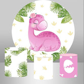 Kreis Rosa Dinosaurier Und Blätter Baby Dusche Hintergrund